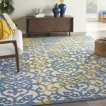 Nourison Aloha Indoor/Outdoor Ivory Blue 9'6" x 13' Area Rug, (10x13)