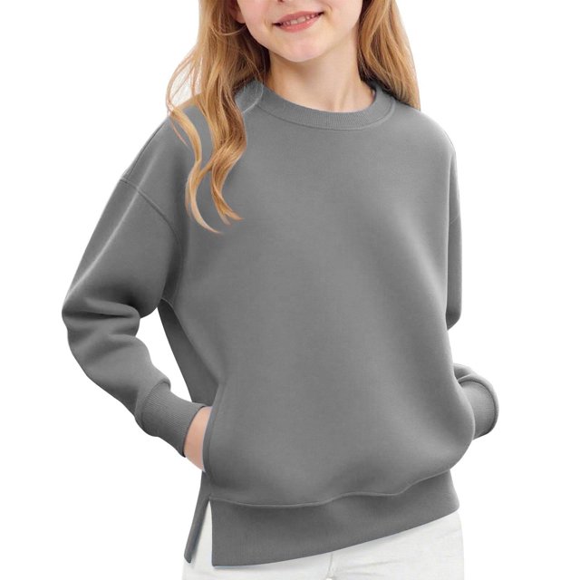 Chandail en Molleton à Manches Longues pour Filles, Col Rond avec Poche, Grande Année