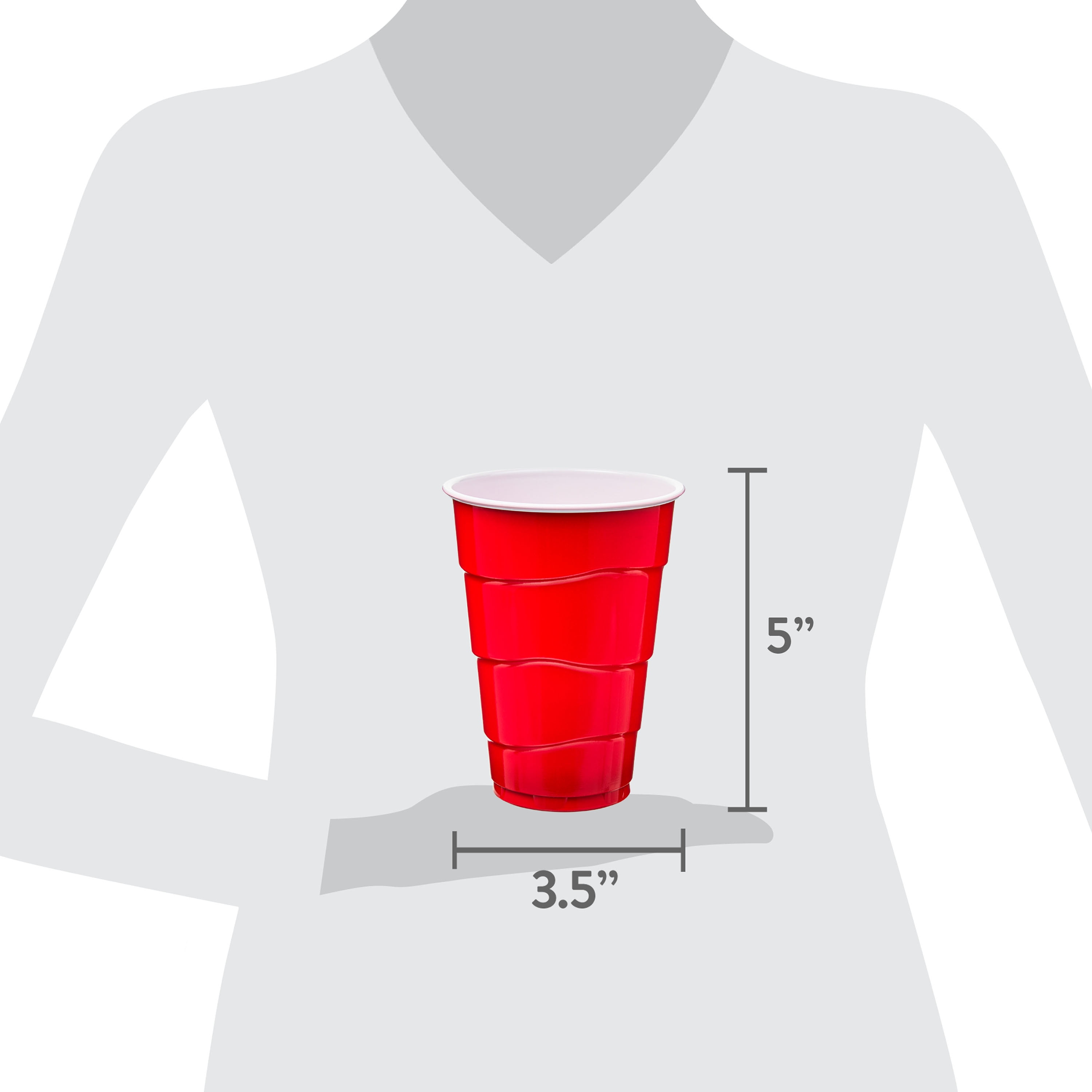 RW Base 16 Ounce Beverage Cups, 500 Disposable Glasses - Heavy Duty, Durable, Red Plastic Drinking Cups, for Birthday Parties, Picnics, or Tailgates