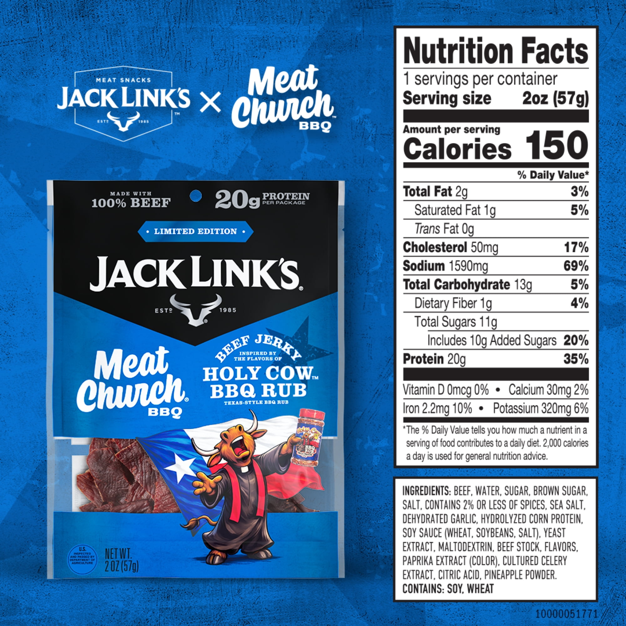 Jack Link's & Meat Church Holy Cow BBQ Beef Jerky, 2 Ounce