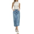 thumbnail image 2 of Denim Skirt for Women Elastic Waist Split Back Pockets Maxi Length Long Jean Skirts M Sky Blue, 2 of 6