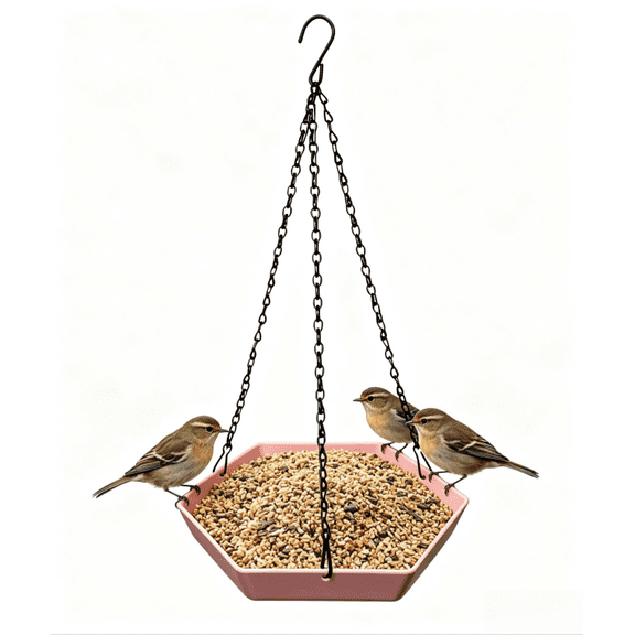 Hexagonal Hanging Hummingbird Feeder, Multiple Colors Available, 2 in 1 Outdoor Bird Water & Seed Feeding Tray for Garden Patio Backyard