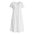 thumbnail image 5 of Yangnuo Women's Cotton Linen Short Sleeve Maxi Dress Fashion Ladies V-Neck Button-Down Loose Casual Summer Long Dress with Pockets White XXL, 5 of 5