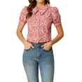 thumbnail image 1 of BLUSA DE BOTONES PARA MUJER CHIC INSPIRE, CON MANGAS CORTAS Y PUFF, CUELLO TURNDOWN, FLORAL, DE ALGODÓN, TALLA M, COLOR ROSA, 1 of 7