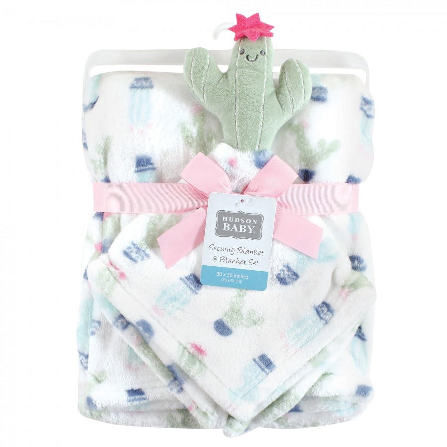 Hudson Baby Infant Girl Plush Blanket with Security Blanket, Cactus, One Size