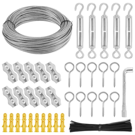 Adifare Wire Rope Kit 98FT Stainless Steel Heavy Duty Wire Tensioner Kit Resistant Durable Outdoor Cable Wire Rope for Light Strings Shade Sails