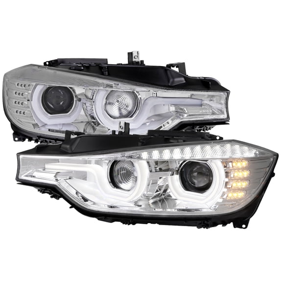 Dual LED U-Bar Projector HID-Compatible Headlights w/ LED Turn Signal Lights (Chrome Housing/Clear Lens) Made for and Compatible with 2012-2015 BMW F30 3 Series Sedan