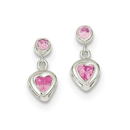 Sterling Silver Polished Post Earrings Pink Heart Cubic Zirconia Sterling Silver Polished Post Earrings Pink Heart Cubic Zirconia