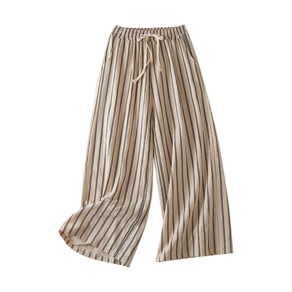 iHPH7 Capri Linen Pants for Women Cropped Pants for Women Linen Casual Pants Wide Leg Capris Palazzo Capris for Women Cropped Trouser Loose Fit Crop Linen Pants Travel Pants (M-4XL)