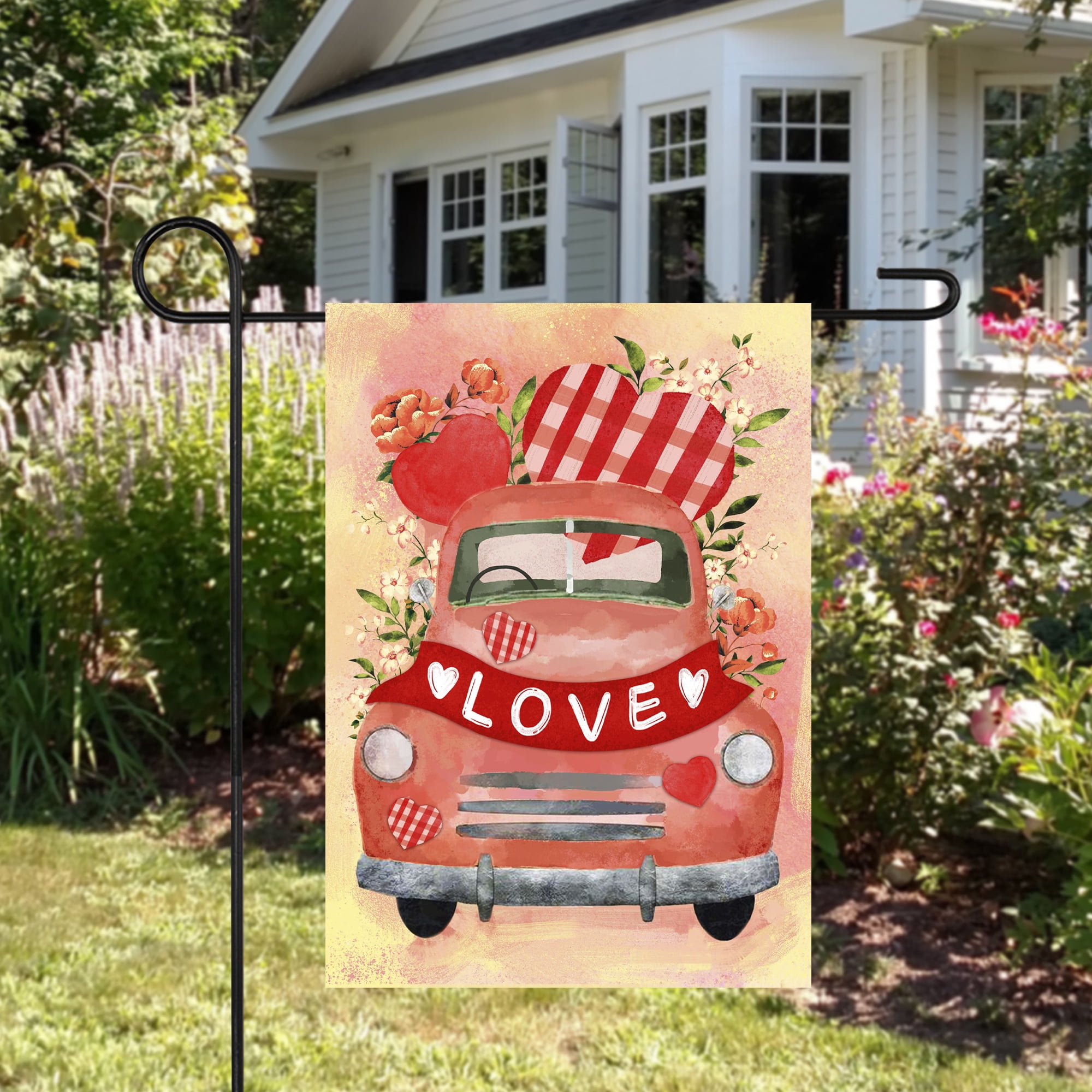 Love Banner and Vintage Car Garden Flag 12.5" x 18"