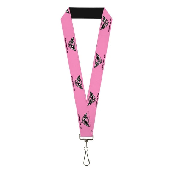 GM General Motors Lanyard, Corvette C5 Logo Repeat Pink Black Silvers, Elastic