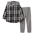 thumbnail image 2 of Girls Two Piece Outfits Size 6-7 Kids Toddler Boy Clothes Plaid Hooded Shirt White Top and Solid Color Pants 2Pcs Winter Boys Outfits, 2 of 8