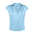 thumbnail image 6 of Only Moment Women's Short Sleeve Tops Short Sleeve V Neck Satin Short Sleeve Shirts Buttons Spring Fashion Summer Outfits Plus Size Blouses Dressy Casual Blouses for Women Casual Light Blue,S, 6 of 6