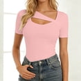 thumbnail image 2 of FUYUDY Women Tshirts Summer Asymmetrical Hem Fitted Short Sleeve T-Shirt Casual Basic Tee Tops For Daily Wear Holiday Female Solid Color Dailywear, 2 of 6
