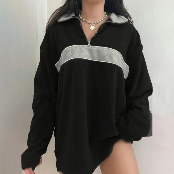 Tawop Sweatshirts for Women Tops Sweatshirt Long Sleeve Solid Thick Casual Black M