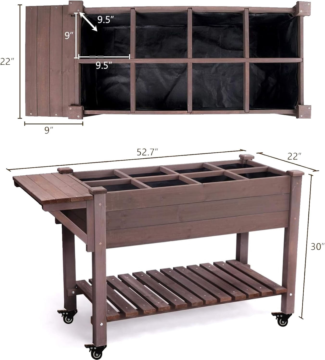 Aivituvin Raised Garden Bed with Liner & Large Storage Shelf, Elevated Wood Planter Box Stand Kit for Outdoor Gardening, 230lbs Capacity