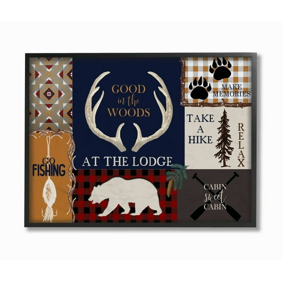 Stupell Industries Good in the Woods Rustic Forest Animal Camping Collage Framed Wall Art Design by Kim Allen, 16" x 20", Black Framed