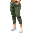 thumbnail image 5 of Lenpel Cargo Pants for Women Elastic High Waisted Drawstring Tapered Travel Hiking Pants Casual Athletic Joggers with Pockets, 5 of 7