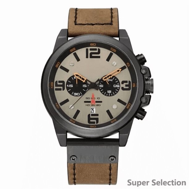 Reloj Cronógrafo De Hombre Con Correa De Cuero - Estilo Vintage Para Negocios Y Casual, Caja De 45mm, Manecillas Luminosas Y Fecha, Resistente Al Agua Para Uso Diario (No Para Natación)