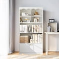 thumbnail image 5 of 63”Tall Bookcase with 6 Open Display Shelves & Hidden Shelves 5 Tier Modern Farmhouse Bookcase with Adjustable Feet and Door for Home & Office White, 5 of 8
