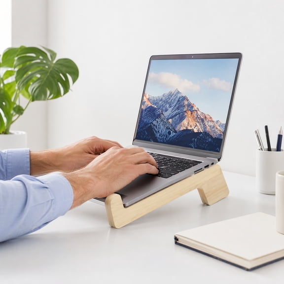 WHAMVOX 2-Pack Portable Wooden Laptop Stands, Adjustable Laptop Holders for Desk, Office, Home Use, Ergonomic Laptop Riser