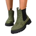 thumbnail image 2 of Womens Lug Sole Platform Ankle Booties Chelsea Slip on Chunky Block Heel Leather Combat Boots Green 37, 2 of 2
