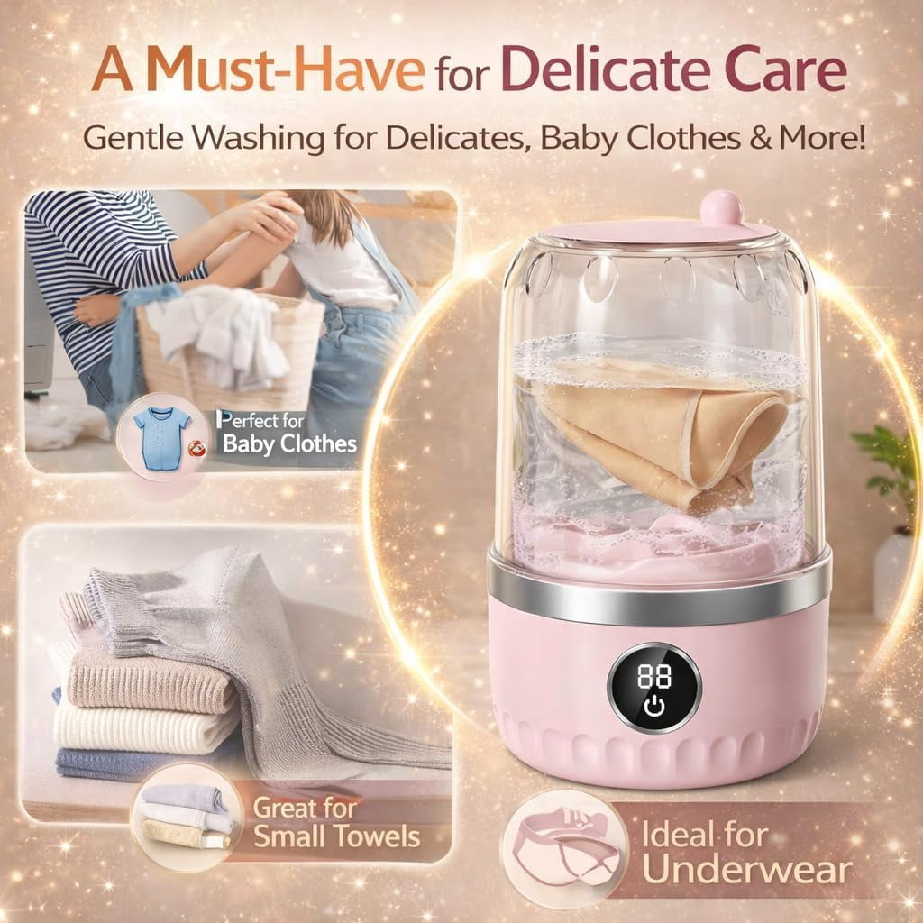 Mini Portable Washing Machine, 1L Small Washer for Underwear Wash, Socks, Clothes & Makeup Brushes, Compact Travel Washer for Hotel, Apartment & Dorm Use (White)
