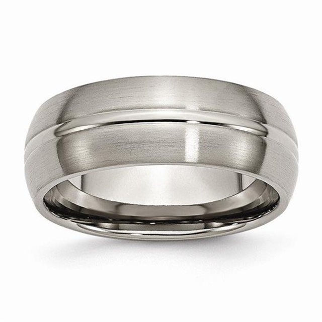 8 mm Titanium Grooved Brushed & Polished Band - Size 13