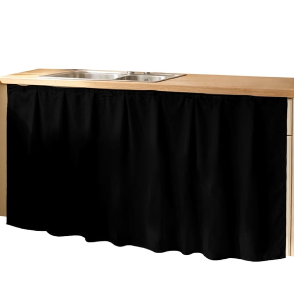 Black Solid Cabinet Curtains Color Sink Skirt Privacy Short Cabinet Curtain for Kitchen Bathroom Self Adhesive Waterproof Under Sink Curtain 28" W x 51" L