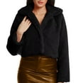 thumbnail image 2 of LWavelet Glitzy Fuzzy Hooded Cropped Jacket Women Cozy Party Night Out Winter Trendy Casual Outerwear Black S, 2 of 7