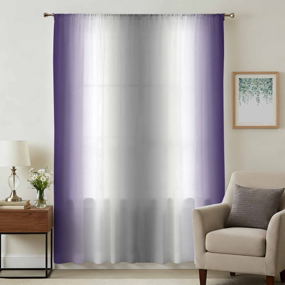 Purple Grey Sheer Curtains 63 Inches Long, Gray Farmhouse Modern Rustic Light Filering Curtains, Breathable Simi Curtain Privacy Drapes for Living Room Bedroom Lightweight Window Treatment
