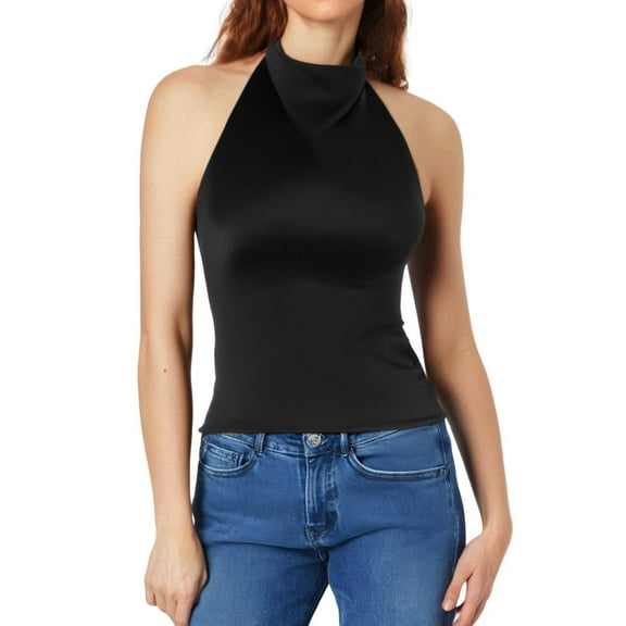 DHFJKG Women Crop Tank Top Sexy Halter High Neck Silk Satin Camisole Summer Sleeveless Tshirt Office Lady Stylish Tops