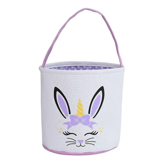 Cesta de Pascua portátil con forma de conejito, organizador para guardar huevos y dulces. Púrpura
