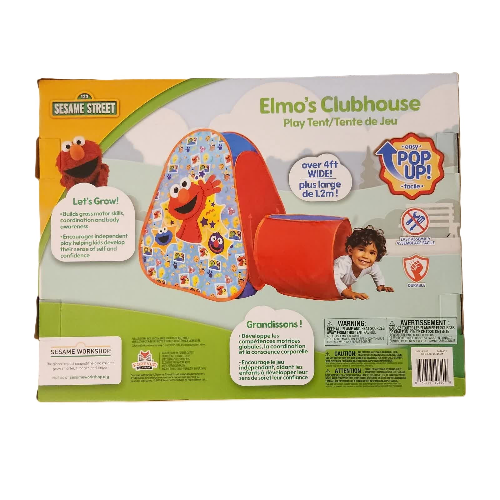 Sesame Street Elmo Clubhouse Kids Play Tent with Crawl Tunnel, 5-in-1 Pop-Up Indoor Outdoor Playhouse