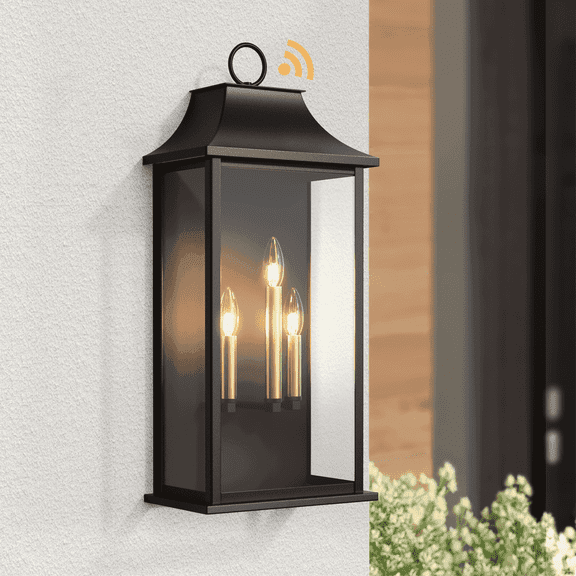 Lawyettle Dusk to Dawn Outdoor Wall Lights, 3-Light, 25-Inch Black Wall Light Fixture with Glass for Porch, House, Patio