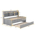 thumbnail image 2 of Twin Size Wooden Captain Bed with Built-in Bookshelves,Solid Wood Platform Bed Frame with Three Storage Drawers and Trundle,Light Grey, 2 of 9