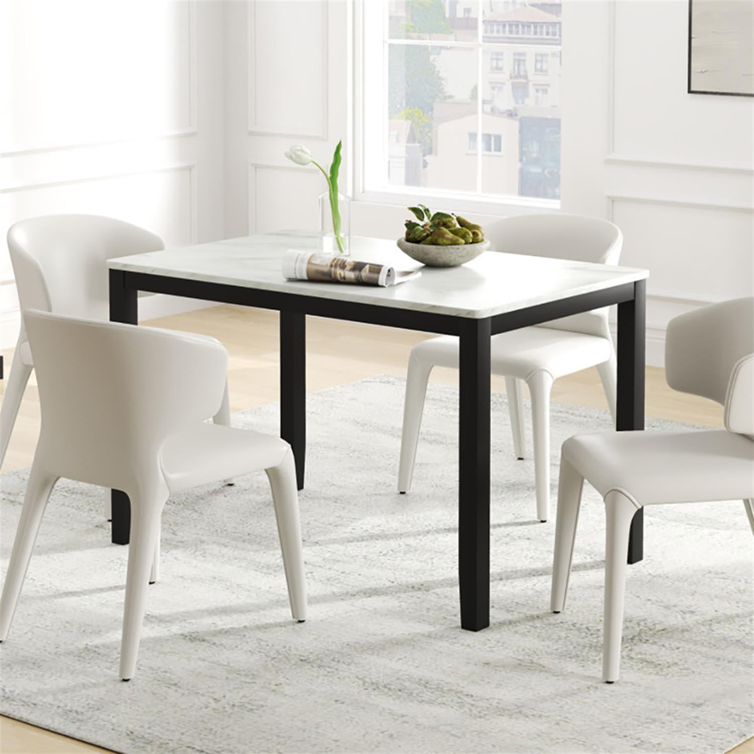 Demi Bonn 45" Dining Table with Faux Marble Tabletop, Kitchen Table for 2-4 People, Rectangular Dinner Table for Home Office, Living Room Furniture, White