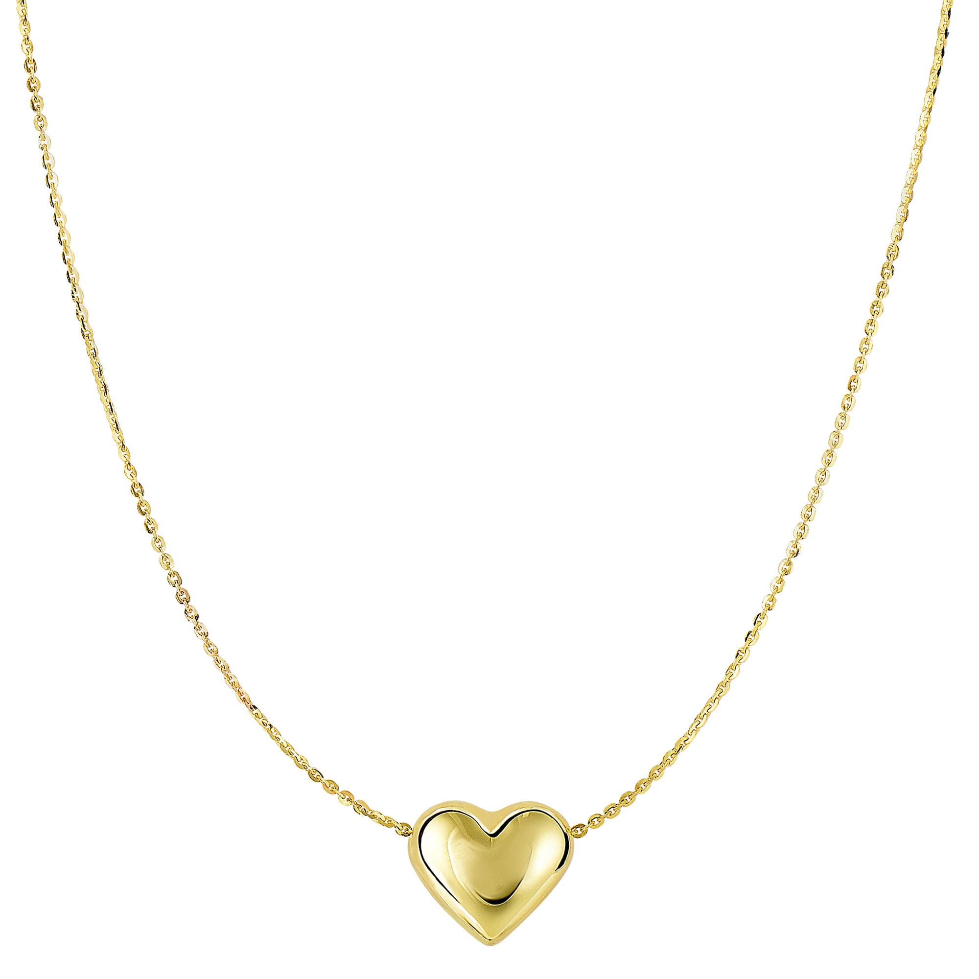 14K Yellow Gold Classic Heart Pendant & Necklace for girls 