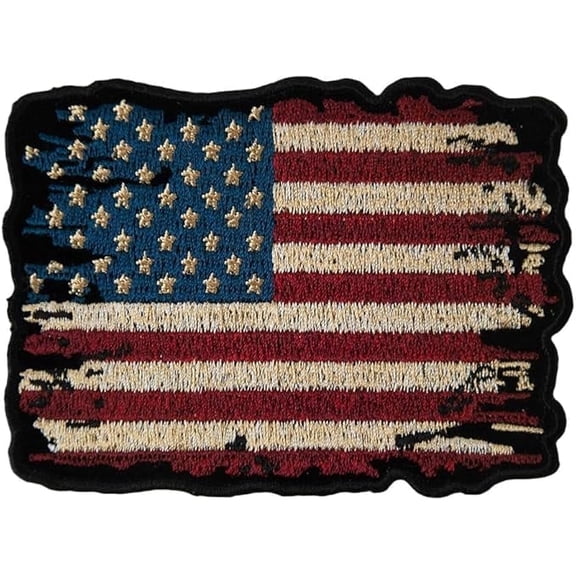 Distressed & Antiqued American Flag Patch, Small Size