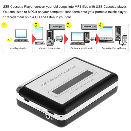 ezcap USB Cassette Capture Cassette Tape-to-MP3 Converter into Computer Stereo HiFi Sound Quality Mega Bass Audio Music Player with