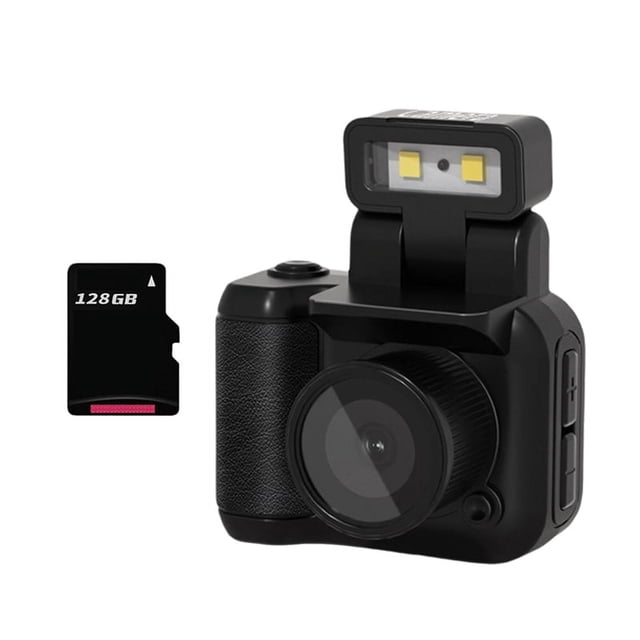 Cámara Mini SLR Cmos de 128 GB con Luz de Flash y Base de Carga, Grabadora de Video Portátil DV 1080P con Pantalla LCD Negra