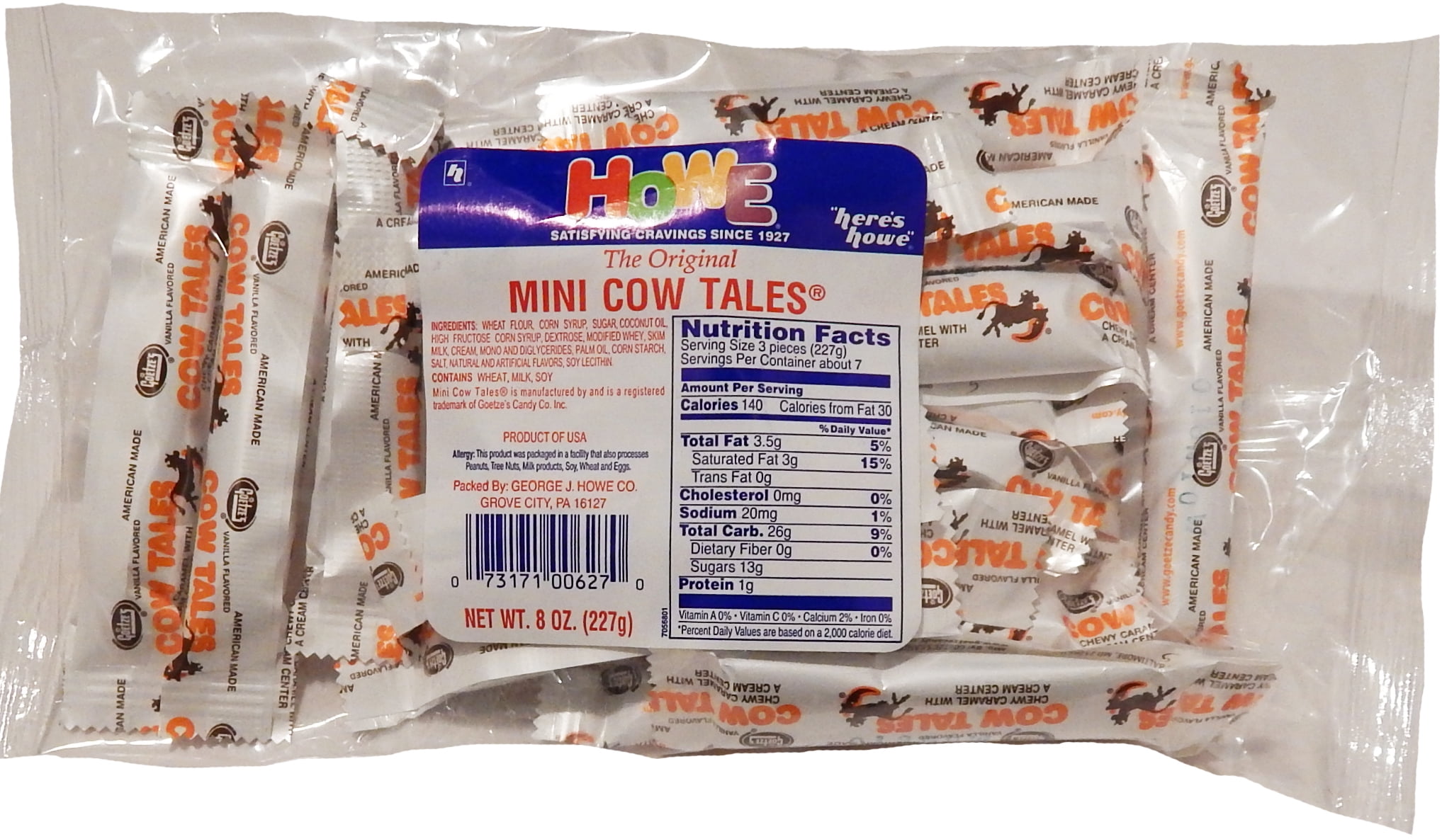 George J Howe's, Lay Down Candy, Mini Cow Tales, 8 oz. Bag