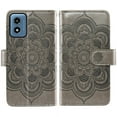 thumbnail image 5 of Compatible with Motorola Moto G Play 2024 4G Wallet Phone Case and Tempered Glass Screen Protector Flower Faux Leather Flip Credit Card Holder Stand Zipper Cell Cover for XT2413V XT2413-1 64GB Grey, 5 of 8