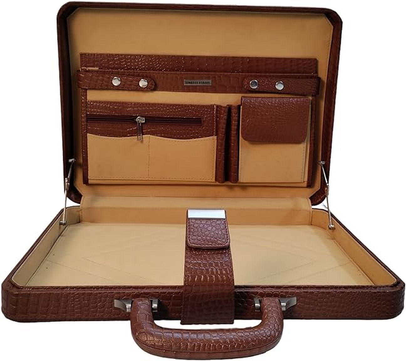 LINDSEY STREET Premium Look Genuine Leather Attache Briefcase for Mens Office Handbag 14 Inch Laptop Case (Tan)
