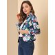 thumbnail image 2 of Allegra K Chaqueta abierta de la chaqueta del traje de la cosecha del trabajo de la oficina del frente de las mujeres Gris Azul-Floral S, 2 of 6