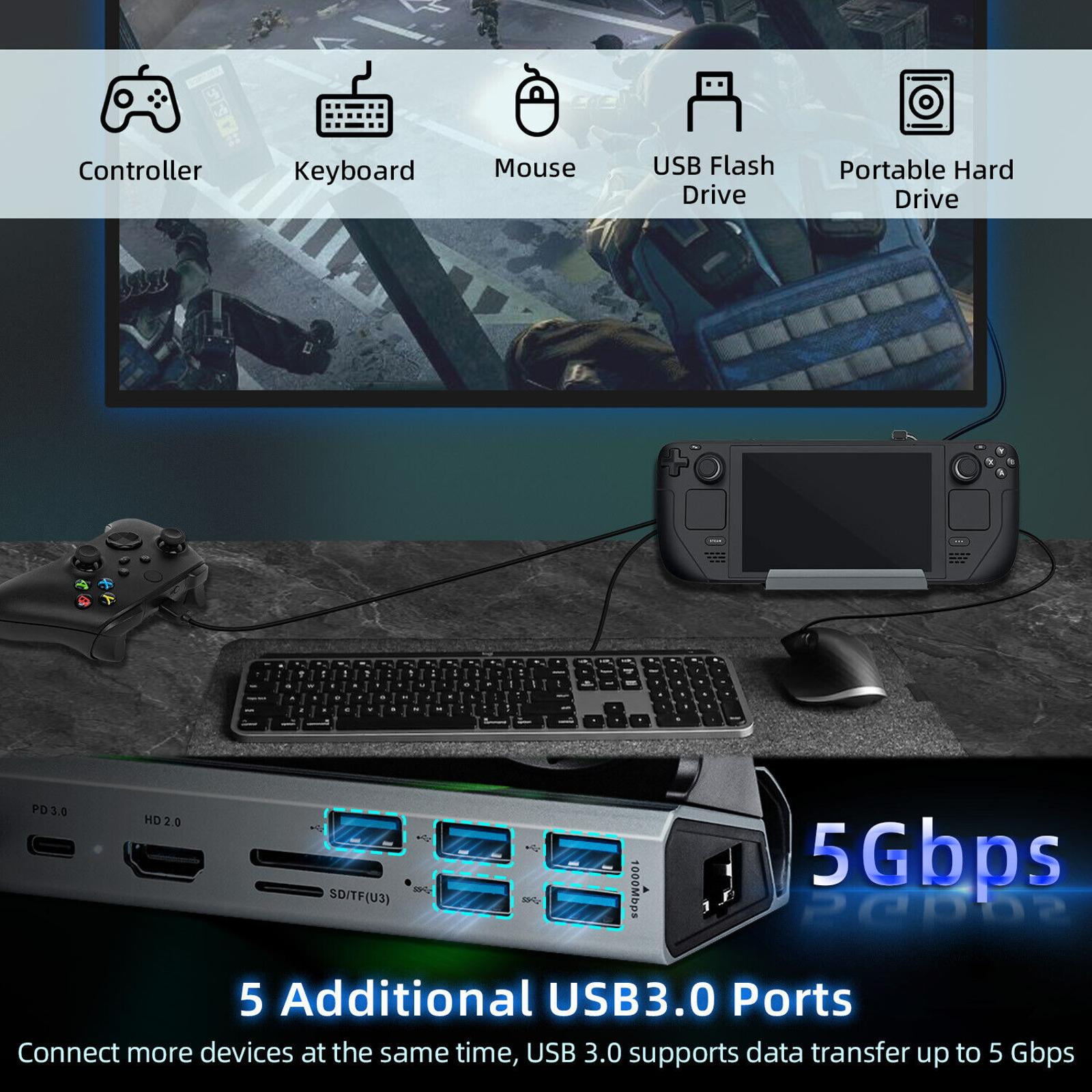 JIAHAOO 10-in-1 Docking Station PD 100W USB 3.0 Fast Data 4K 60Hz HD RJ45 SD TF Aluminum Alloy Cooling Fans for Steam Deck
