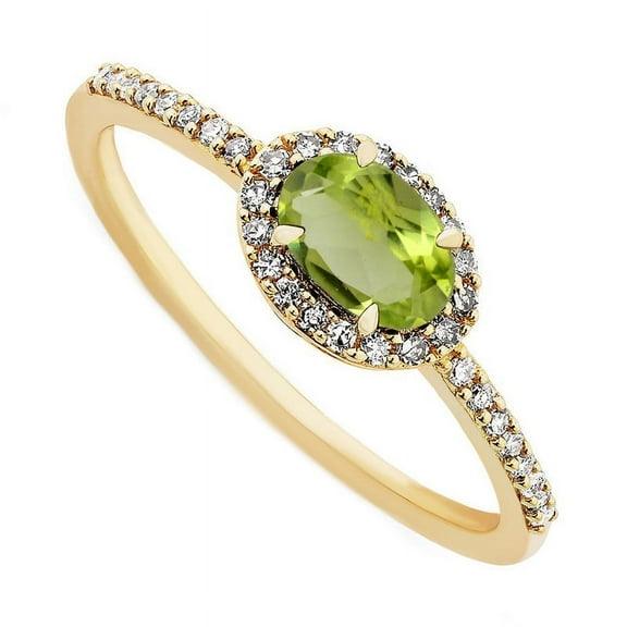 Gold Plated 925 Sterling Silver 6X4 Mm Natural Peridot Gemstone Halo Style Silver Ring