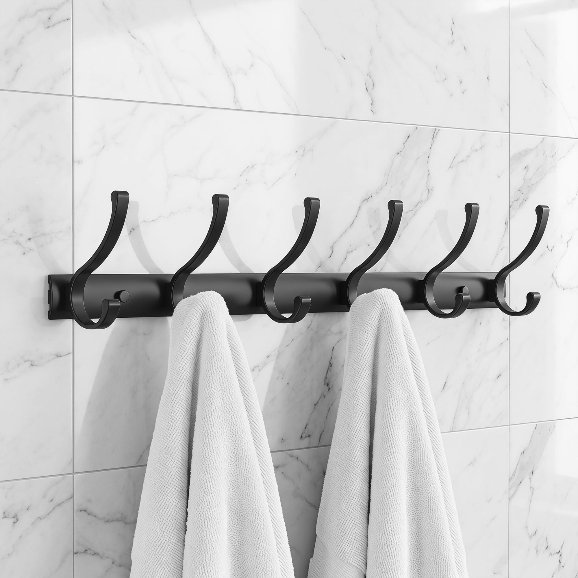 Unique Bargains Coat Rack Wall Mount,Hat Rack for Entryway and Bedroom Black 6 Hooks