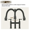 thumbnail image 4 of Izzovium Double Handle Bridge Kitchen Faucet with Pull-Down Spray Head, Matte Black Stainless Steel, 360° Swivel Spout, 1.5GPM Flow Rate, 8.85" Spout Reach, 4 of 9