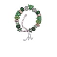 thumbnail image 2 of Silvertone Small Gelato Script Initial - M - Green Christmas Bead Bracelet, 2 of 4